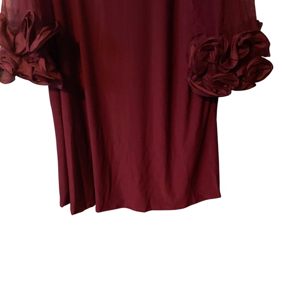 Nina‎ Leonard Deep Wine Sheer Sleeve Floral Detail Tunic Dress Plus Size 1X - Picture 3 of 10
